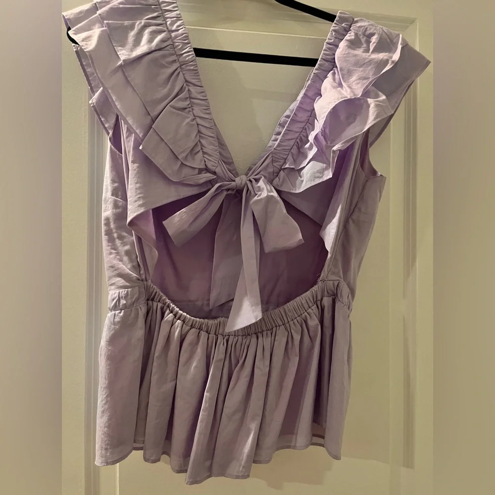 Express Lilac Ruffle V-Neck Top - Picture 3 of 13